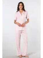 Çizgili Kısa Kollu Gömlek Yaka Pijama Takımı Türen 3355/Pembe Pembe detay görünüm