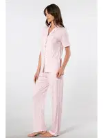 Çizgili Kısa Kollu Gömlek Yaka Pijama Takımı Türen 3355/Pembe Pembe farklı açı