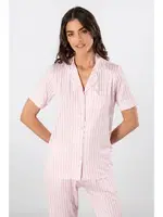 Çizgili Kısa Kollu Gömlek Yaka Pijama Takımı Türen 3355/Pembe Pembe