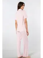 Çizgili Kısa Kollu Gömlek Yaka Pijama Takımı Türen 3355/Pembe Pembe görsel 4