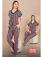 Çizgili Kısa Kollu Pijama Takımı Lady 12496