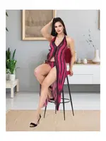 Çizgili Uzun Önü Açık Fantazi Gecelik İzabel 2011 Fuşya