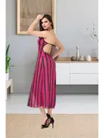 Çizgili Uzun Önü Açık Fantazi Gecelik İzabel 2011 Fuşya detay görünüm