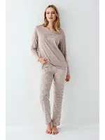 Çizgili Vizon Önü Yazılı Uzun Kollu Kadın Pijama Takımı Arnetta AR3424-S