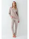 Çizgili Vizon Önü Yazılı Uzun Kollu Kadın Pijama Takımı Arnetta AR3424-S
