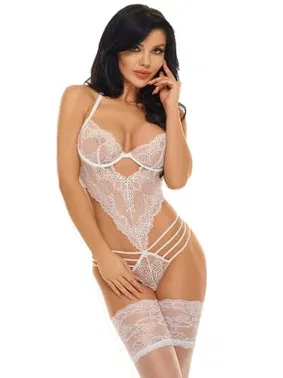 SHE Dantel Beyaz Şeritli Dantelli Fantezi Kadın Body SHE 2043