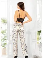 Dantel Büstiyer Kısa Kollu Saten Sabahlık Pijama Takım Miss Laris 5025 Mavi detay görünüm