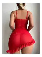 Dantel Büstiyerli Kırmızı Transparan Seksi Fantezi Gecelik Takım Real Passione 4055 Kırmızı farklı açı