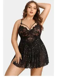 missisX Dantel Dekolteli Büyük Beden Gecelik Tanga Takım missisX 3068