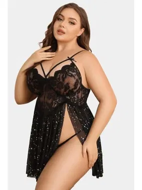 missisX Dantel Dekolteli Büyük Beden Gecelik Tanga Takım missisX 3068 - Alternatif Görünüm