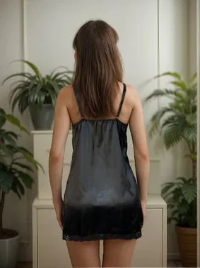 Venlisa Siyah Seksi Dantel Detaylı Askılı Saten Gecelik Venlisa V2300 - Alternatif Görünüm