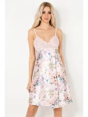 DOREMI Dantel Detaylı Çiçek Desenli Saten Gecelik Miorre 001-000410 - Alternatif Görünüm