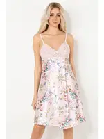 Dantel Detaylı Çiçek Desenli Saten Gecelik Miorre 001-000410 Pudra detay görünüm