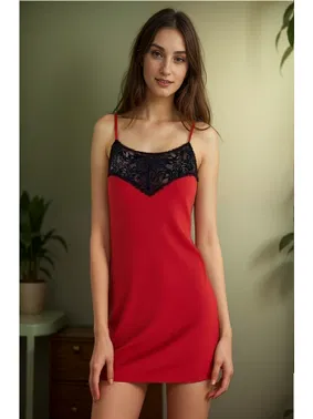 Venlisa Siyah Dantel Detaylı Kırmızı Gecelik Venlisa V2106