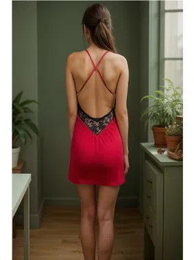 Venlisa Siyah Dantel Detaylı Kırmızı Gecelik Venlisa V2106 - Alternatif Görünüm