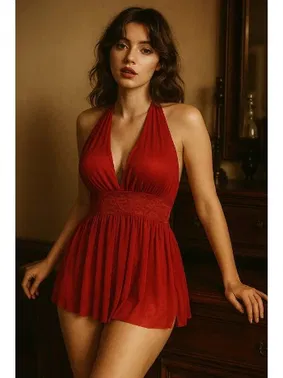 Venlisa Boyundan Bağlamalı Dantel Detaylı Transparan Babydoll Venlisa V2403