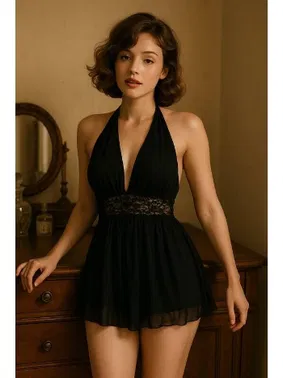 Venlisa Boyundan Bağlamalı Dantel Detaylı Transparan Babydoll Venlisa V2403 - Alternatif Görünüm