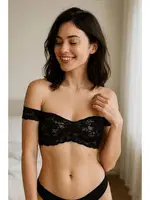 Düşük Omuz Dantel Transparan Siyah Büstiyer Venlisa V8100 Siyah