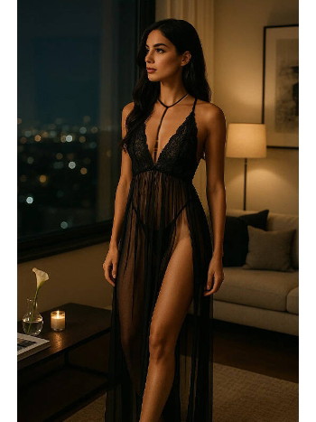 Transparan Dantelli Uzun Fantazi Gecelik Venlisa V2500