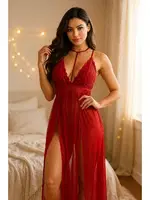 Transparan Dantelli Uzun Fantazi Gecelik Venlisa V2500 Kırmızı görsel 6