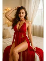 Transparan Dantelli Uzun Fantazi Gecelik Venlisa V2500 Kırmızı görsel 7