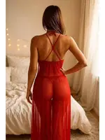 Transparan Dantelli Uzun Fantazi Gecelik Venlisa V2500 Kırmızı görsel 8