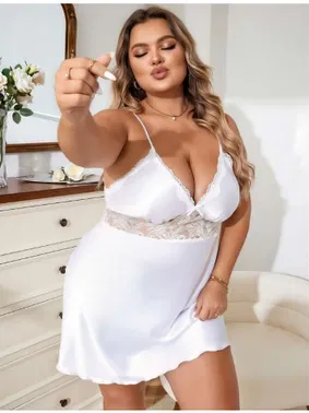 Real Passione Dantel İşlemeli Beyaz Saten Büyük Beden Gecelik Real Passione 11016 - Alternatif Görünüm