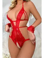 Dantel Kelepçeli Boyundan Bağlamalı Babydoll MissisX 616 Kırmızı detay görünüm