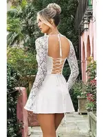 Dantel Kol Detaylı Beyaz Dekolteli Seksi Midi Elbise Pink Night 1311 Beyaz detay görünüm