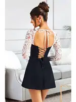 Dantel Kol Detaylı Dekolteli Seksi Kulüp Midi Elbise Pink Night 1312 Siyah farklı açı