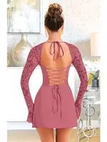 Dantel Kol Detaylı Fuşya Dekolteli Seksi Midi Elbise Pink Night 1310 Fuşya detay görünüm