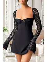 Dantel Kol Detaylı Siyah Dekolteli Seksi Midi Elbise Pink Night 1308 Siyah farklı açı