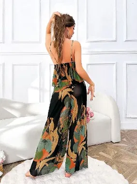 Pink Night Desenli Siyah Asklı Bluz Pantolon Takım Pink Night 1459 - Alternatif Görünüm