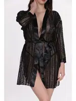 Dantel Saten Şeritli Fantezi Sabahlık SHE 2038 Siyah görsel 4