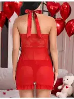 Önü Açık Fırfırlı Kurdelalı Fantazi Gecelik Takımı Venlisa 2205 Kırmızı görsel 12