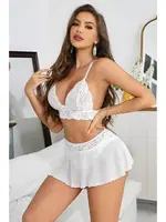 Dantel ve Tül Detaylı Seksi Fantezi Sütyen Etek Takım Venlisa V2702 Beyaz