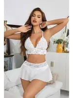 Dantel ve Tül Detaylı Seksi Fantezi Sütyen Etek Takım Venlisa V2702 Beyaz detay görünüm