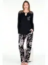 Dantel Yaka Gül Desenli Viskon Uzun Kollu Pijama Takımı Lady 11668
