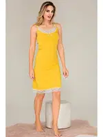 Dantel Yaka Sarı İnce Askılı Kadın Viskon Tunik Gecelik  Lady 5513 Sarı detay görünüm