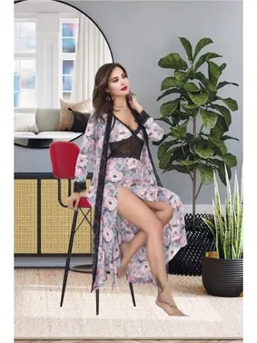 İzabel Dantelli 2li Yırtmaçlı Uzun Gecelik Sabahlık Takımı İzabel US-6009