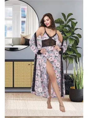 İzabel Dantelli 2li Yırtmaçlı Uzun Gecelik Sabahlık Takımı İzabel US-6009 - Alternatif Görünüm