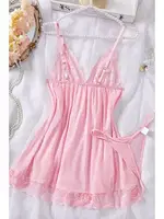 Dantelli Askılı Yumuşacık Tanga ve Gecelik Takım Pembe Merry See MS2380  Pembe detay görünüm