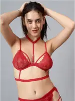 Bantlı Dantelli Sütyen Jartiyerli Külot Takımı Venlisa 1706 Kırmızı farklı açı