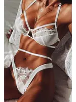 Dantelli Britli Beyaz Erotik Sütyen Takım SHE 2117 Beyaz