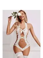 Derin Dekolteli Dantelli Fantazi Body Venlisa 2906 Beyaz görsel 7