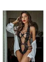 Derin Dekolteli Dantelli Fantazi Body Venlisa 2906 Siyah