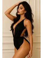 Dantelli Derin V Dekolteli Fantazi Body Venlisa 2905 Siyah detay görünüm