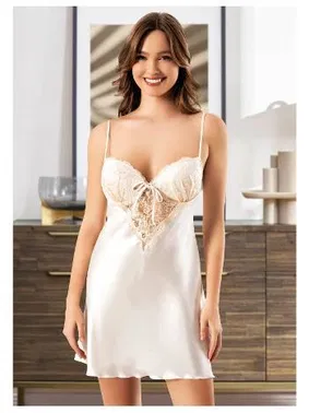 Miss Laris Dantelli İnce Askılı Göğüs Bağlamalı Saten Gecelik Sabahlık Takımı Miss Laris 5087 - Alternatif Görünüm