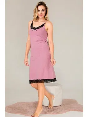 Lady Dantelli İnce Askılı Midi Lila Viskon Kadın Tunik Gecelik  Lady 5510 - Alternatif Görünüm