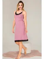 Dantelli İnce Askılı Midi Lila Viskon Kadın Tunik Gecelik  Lady 5510 Lila detay görünüm